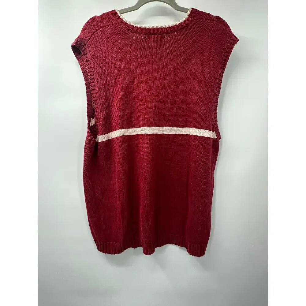 J. Crew Men's Red & White V-Neck Cotton Sweater Vest Size XL‎ Preppy Pullover